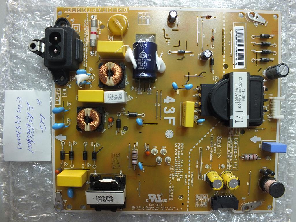 EAX67264001 (1.5)- EAY64530001- LGP43DJ-17F1- EAX67264001(1.5)- LG 43LJ594V-ZA- POWER BOARD- BESLEME- HC430DUN-SLTL1-211X